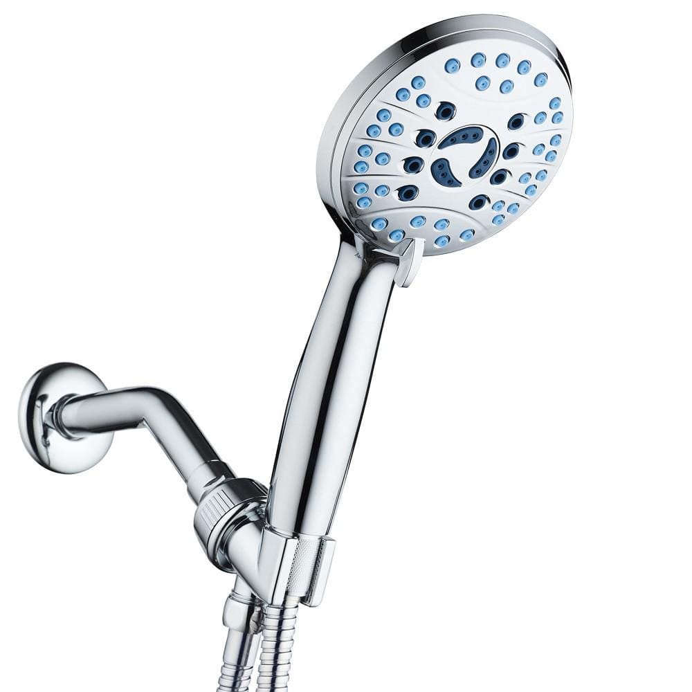 Collections Etc Handheld Shower Head Holder with Wall-Mount and Extra-Long  Hose - Offers 5 Water Pressure Settings for Spa-Quality Shower, Silver 