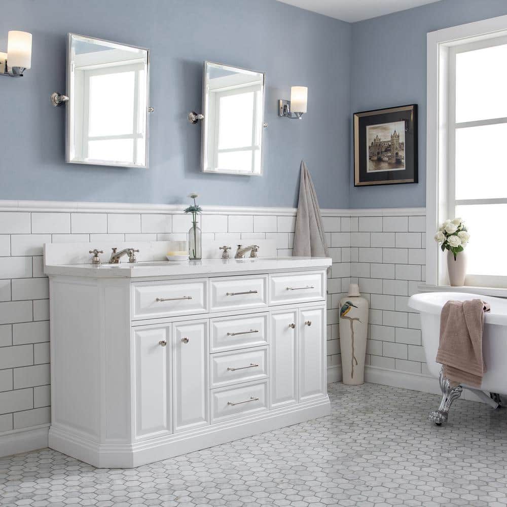 Palace 60'' Pure White Double Vanity with Quartz Top