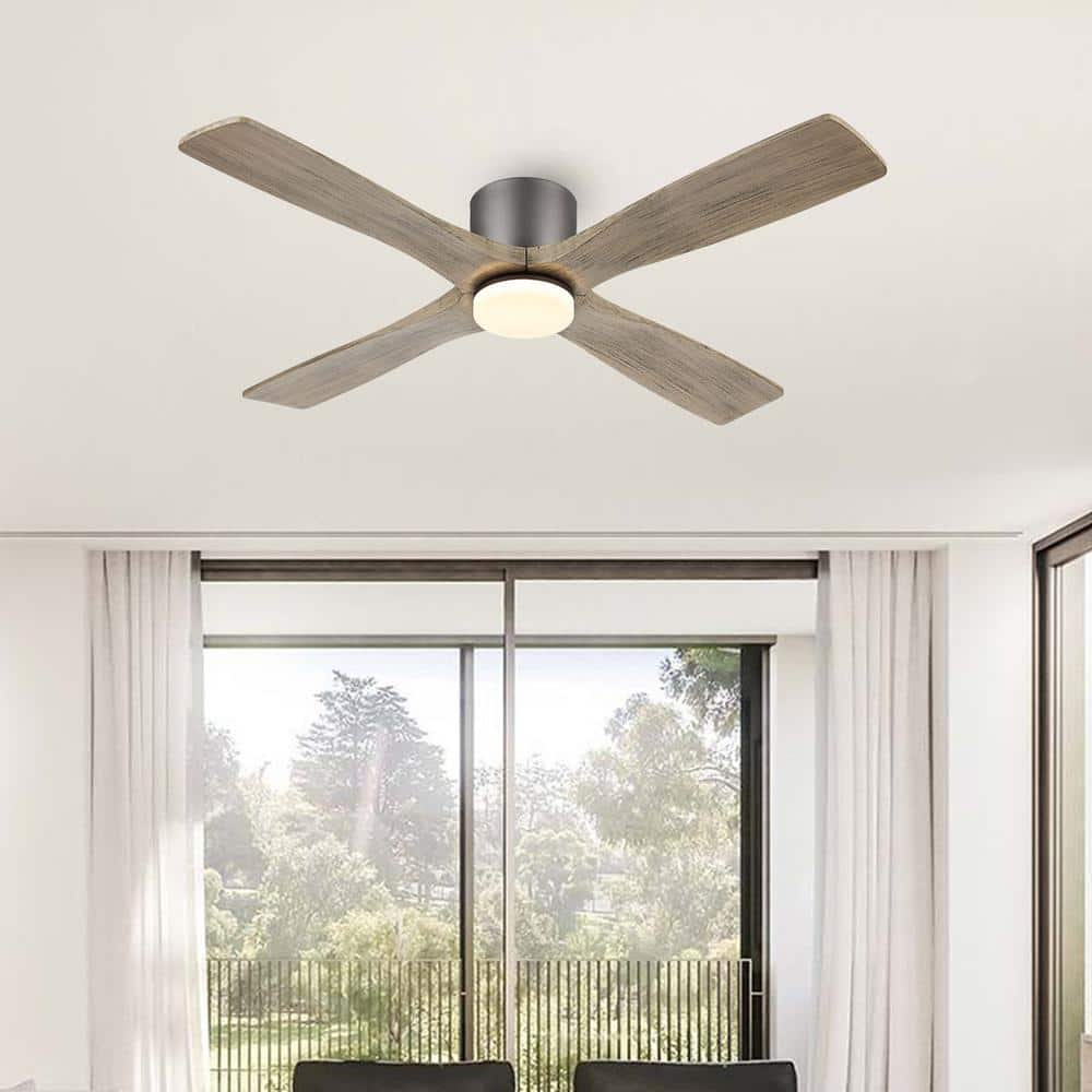 54 in. 4 Solid Wood Blades Indoor Flush Mount Ceiling Fan with Integrated LED and Remote, Charcoal Gray price history on PriceWatchPro