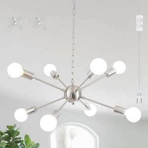 8-Light Nickel Dimmable Sputnik Sphere Chandelier for Living Room with No Bulbs Included