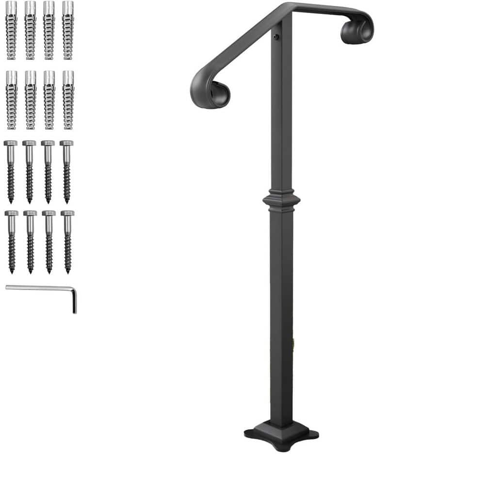 38.8 Wrought Iron Handrail for Outdoor Steps Single Post Black Grab Rail Railing Kit with Base Plate for 1-2 Steps price history on PriceWatchPro