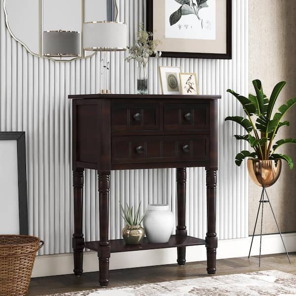 Urtr Narrow 23 In Espresso Rectangle Wood Console Table With Bottom Shelf Sofa Drawers For Entryway Hallway T 00856 B Espresso Rectangle Wood Console Table, Narrow Entrance Hall Console Table