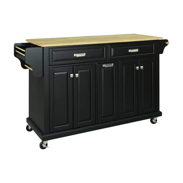 Black Cambridge Natural Wood Top 60.5 in. W Kitchen Island with Storage ...