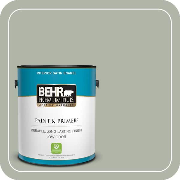 BEHR PREMIUM PLUS 1 gal. #ICC-56 Green Tea Satin Enamel Low Odor Interior Paint & Primer