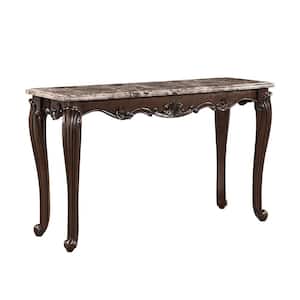 Nayla 52 in. Natural Marble Top and Cherry Finish Rectangle Wood Console Table