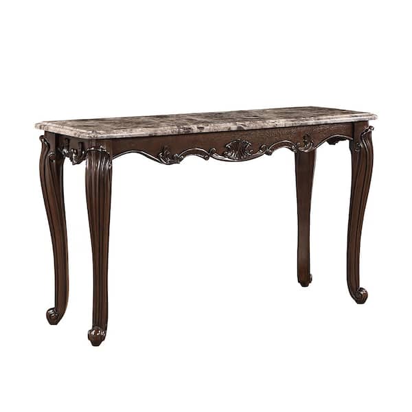 Acme Furniture Nayla 52 in. Natural Marble Top and Cherry Finish Rectangle Wood Console Table