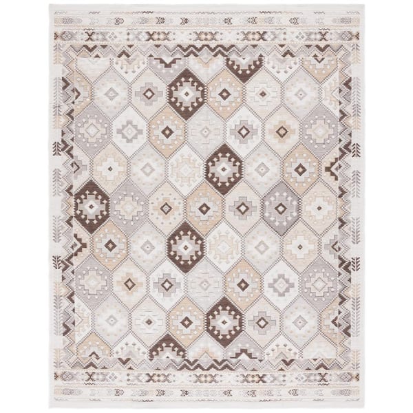SAFAVIEH Sunrise Ivory/Beige Brown 8 ft. x 10 ft. Geometric Trellis Reversible Indoor/Outdoor Area Rug