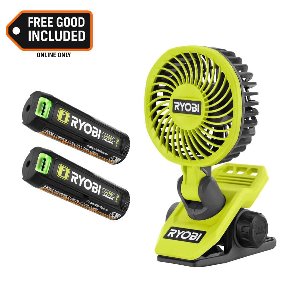 Ryobi 18V ONE+ ハイブリッド ファン　充電器、バッテリー3つ付き RYOBI USB Lithium 3.0 Ah Lithium-ion Rechargeable Battery (2-Pack