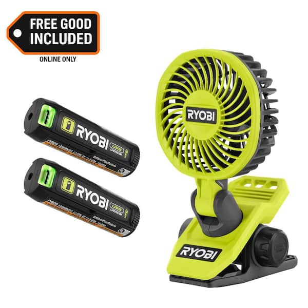 USB Lithium 3.0 Ah Lithium-ion Rechargeable Battery (2-Pack) with USB Lithium Cordless Clamp Fan