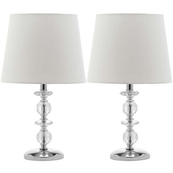 SAFAVIEH Derry 15 in. Clear Stacked Crystal Orb Table Lamp with Off-White Shade (Set of 2)
