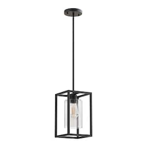 7 in. Retro Industrial Square Pendant - 1-Light, Black Frame with Clear Glass