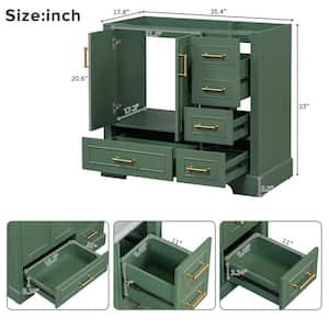 35.40 in. W x 17.80 in. D x 33.00 in. H Bath Vanity Cabinet without Top in Green with 4-Drawers, Soft Closing Doors