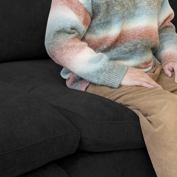 119 in. Flared Arm Linen Upholstered Modular Sectional Sofa Cloud Couch Living Room Set with Ottoman in Black