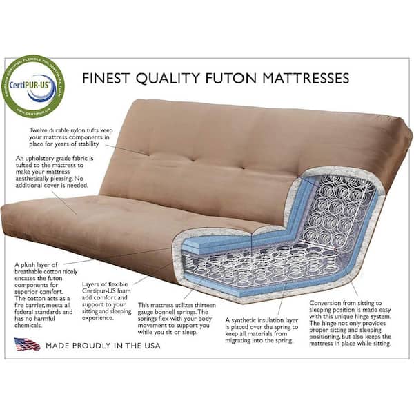 79 in. Barbados/Linen Cocoa Linen Upholstered Full Size Futon Set with Mattress