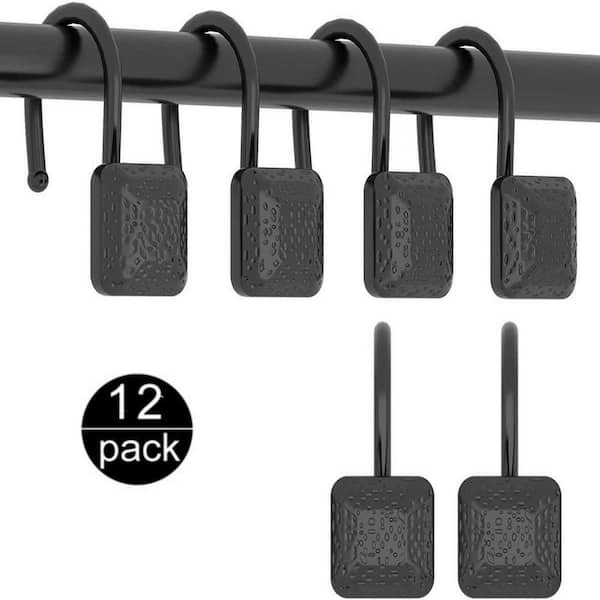 cadeninc Black Square Zinc Alloy Shower Curtain Hook (Set of 12）
