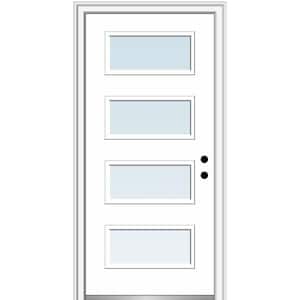 32 in. x 80 in. Celeste Left-Hand Inswing 4-Lite Clear Painted Fiberglass Smooth Prehung Front Door on 4-9/16 in. Frame