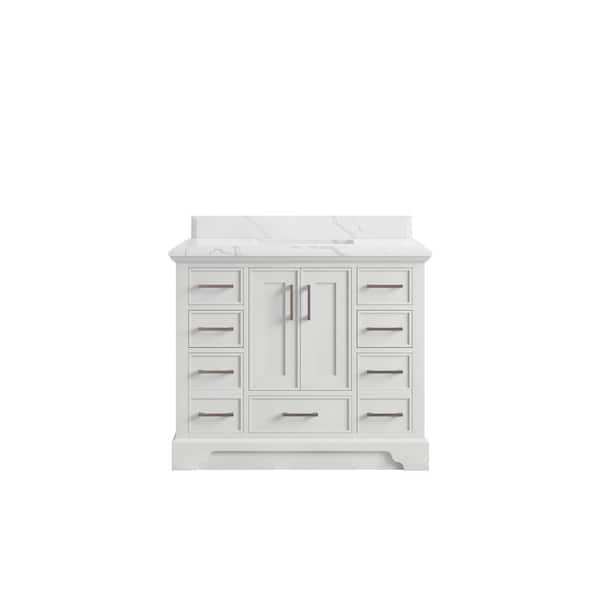 Willow Collections Charlotte 42 in. Single Sink Freestanding White Bath Vanity with Calacatta Laza Qt. Top Unassembled