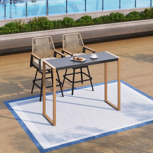 PHI VILLA Black Patio Rectangle Metal Bar Height Outdoor Dining