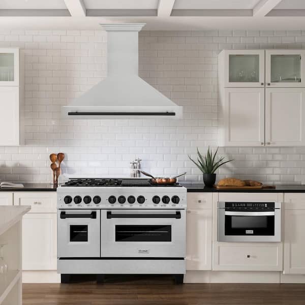 Autograph Edition 48 in. Satin Stainless Steel Wall Mount Range Hood with Matte Black Handle