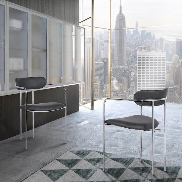 Armen Living Gwen Chrome with Grey Faux Leather Contemporary Dining Chair (Set of 2)