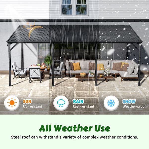 12 ft. x 20 ft. Metal Patio Covers with Sloped Roof Wall-Mount Gazebo Pergola
