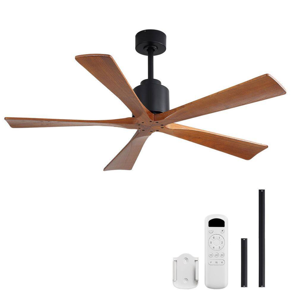 52 in. Indoor/Outdoor Matte Black Modern Ceiling Fan with 5-Wood Fan Blades and DC Motor Downrod Remote Included price history on PriceWatchPro