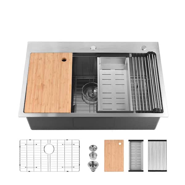 Undermount Sink 33 in. x 22 in. Single Bowl Kitchen Sink in Stainless Steel with Accessories (Sink Only)