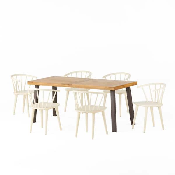 Noble House Belknap 7-Piece Natural and Cream Wood Dining Set