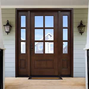 64 in. x 80 in. Savannah Clear 6 Lite RHIS Mahogany Stained Wood Prehung Front Door with Double 12 in. Sidelites