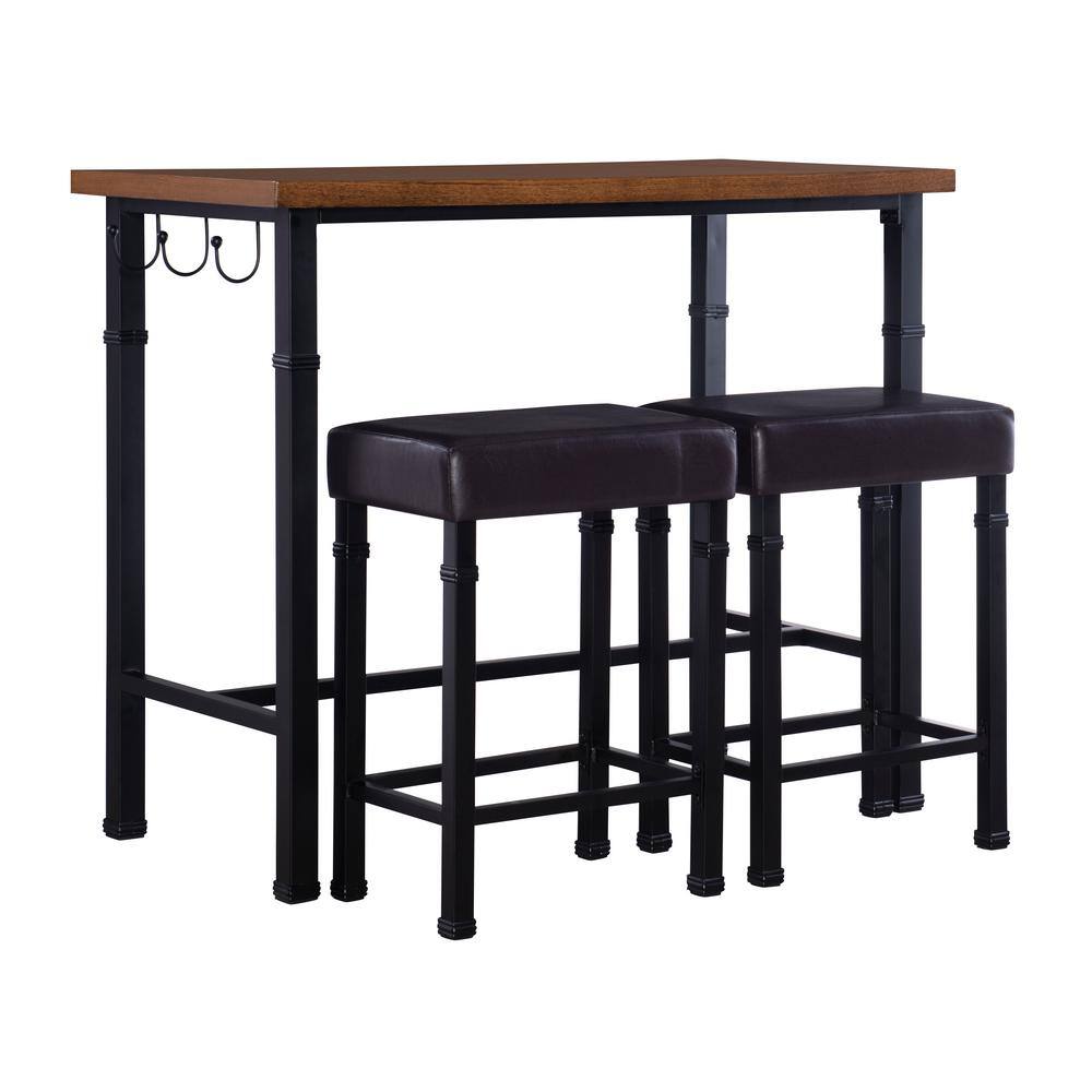 Austin 3-Piece Rectangle Black/Brown Wood Top Pub Dining Room Set Seats 2