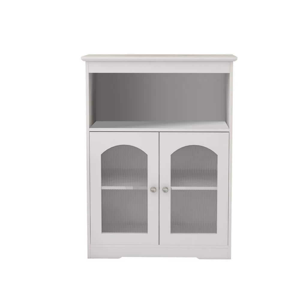 23.6 in. W x 11.8 in. D x 31.49 in. H White Linen Cabinet with 2 Glass Doors and 1 Open Shelf for Bathroom