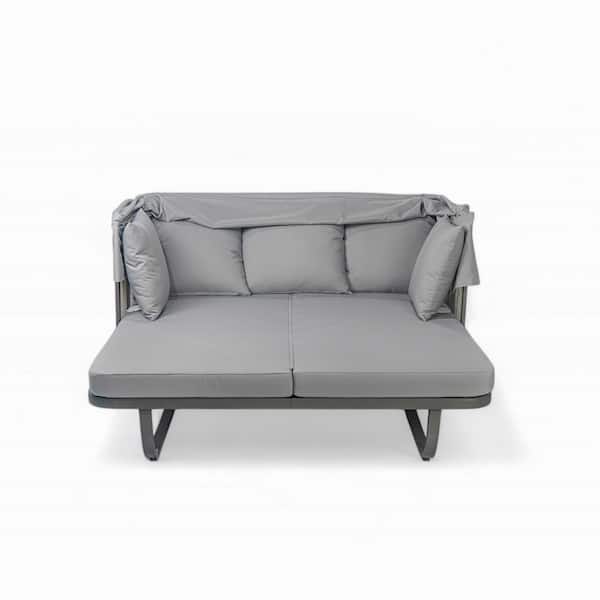 Nestfair 1-Piece Wicker Outdoor Patio Day Bed with Grey Cushions