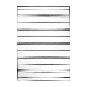 Stripe Grey and White 5 ft. x 7 ft. Machine Washable Area Rug