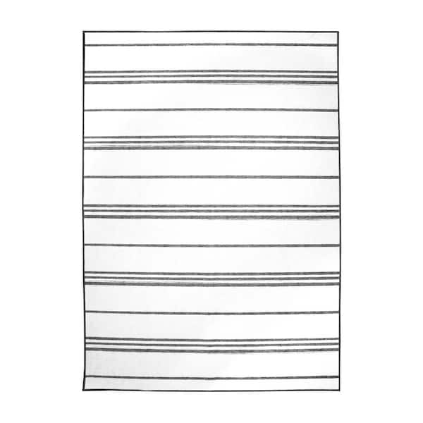My Magic Carpet Stripe Grey and White 5 ft. x 7 ft. Machine Washable Area Rug