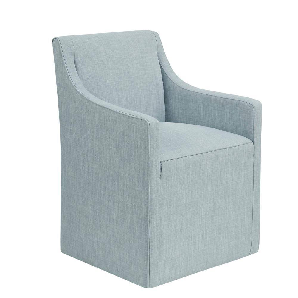 Blue Upholstered Skirted Dining Arm Chair with Casters