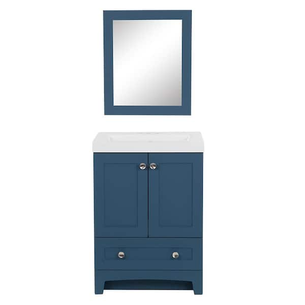 Home Decorators Collection Thornbriar 24.50 in. W x 18.75 in. D x 34.38 in. H Single Sink Bath Vanity in Admiral Blue with White Top and Mirror