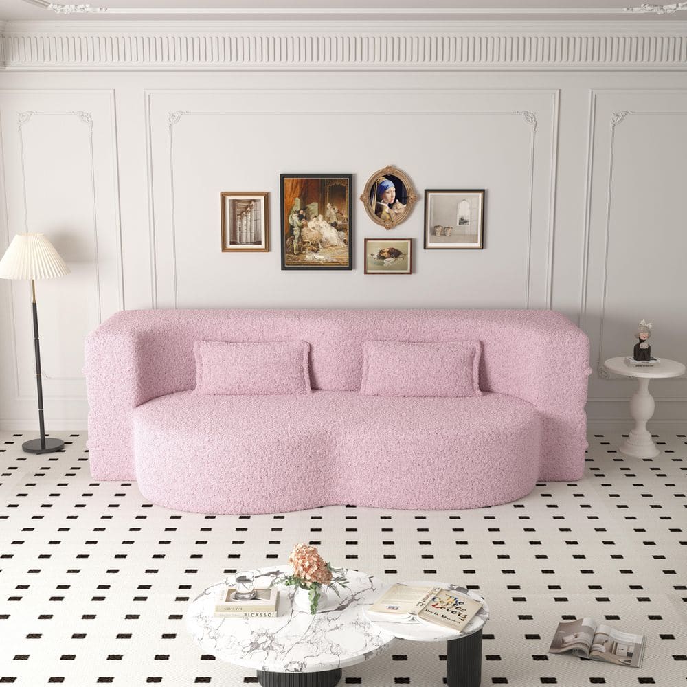 78 in. W Pink Teddy Fabric Full Size Convertible Sofa Bed, Compressed and No Assembly Required price history on PriceWatchPro
