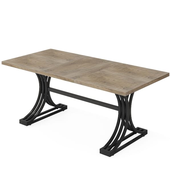 BYBLIGHT Moroni 63 in. Rectangular Gray Black Wood Computer Desk Solid Metal Legs Work Study