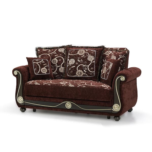 Ottomanson Washington Collection Convertible 71 in. Brown Chenille 2-Seater Loveseat With-Storage