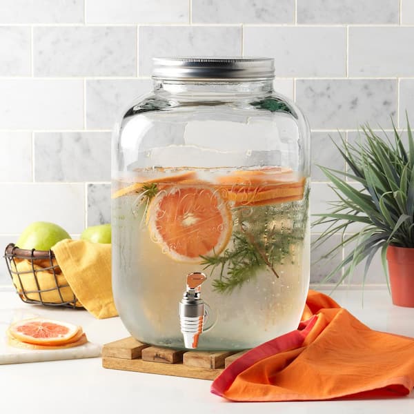 Royalty Art Mason Jar Glass Drink Dispenser for Parties Holidays Events  With Wide-mouth Top and Easy Pour Spigot, Serve Tea, Water, 1 Gallon 