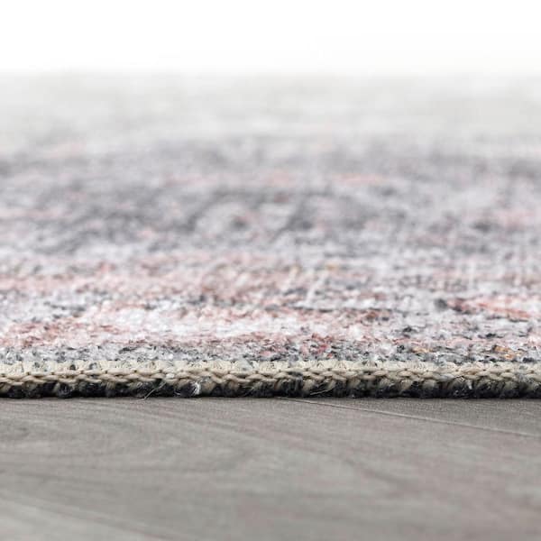 Vintage Inspired Bordered Machine Washable Charcoal 10 ft. x 14 ft. Area Rug