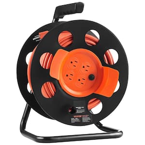 100 ft. 14AWG/3C 13 Amp Extension Cord Reel SJTOW Power Cord with 4 Outlets, Dust Cover, Handle Circuit Breaker for Home