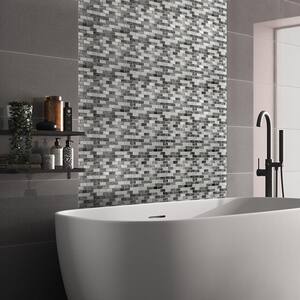 Marble Luxe Gray 3.93 in. x 3.93 in. Brick Joint Polished Marble & Metal Mosaic Wall Tile Sample (0.11 sq. ft./Ea)