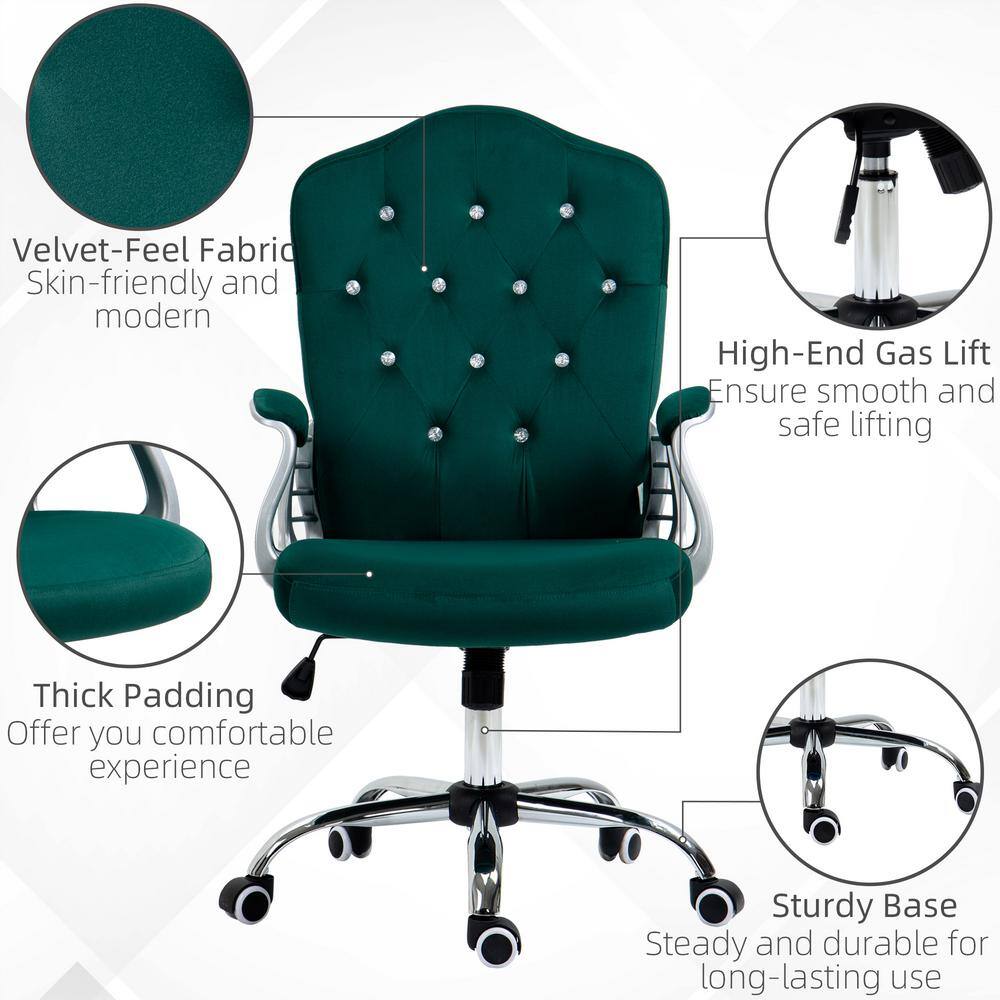 Elegant Dark Green Velvet Task Chair with Swivel and Tilt Function