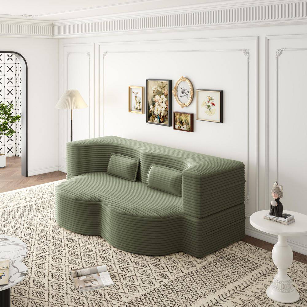 78 in. Green Convertible Corduroy Sleeper Sofa Bed with 2-Pillows, Full Size Folding Mattress, No Assembly Required price history on PriceWatchPro