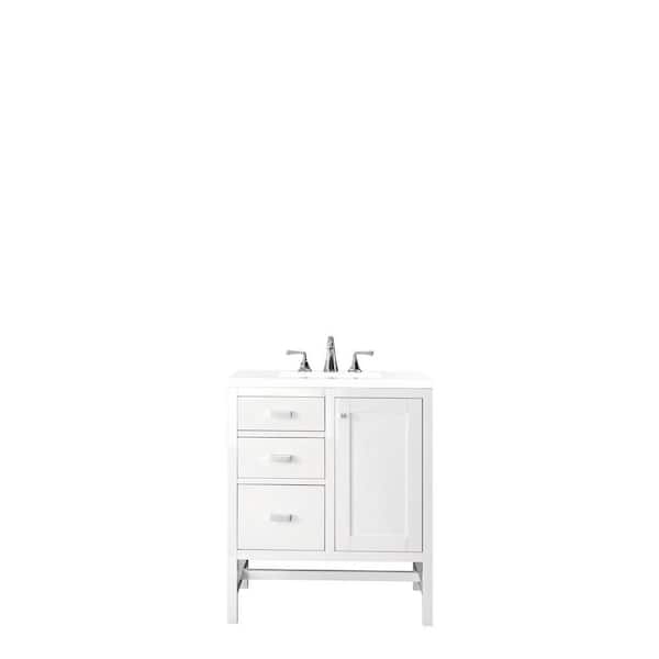 James Martin Vanities Addison 30 in. W x 23.5 in. D x 35.5 in. H Bath Vanity in Glossy White with Classic White Quartz Top and Basin