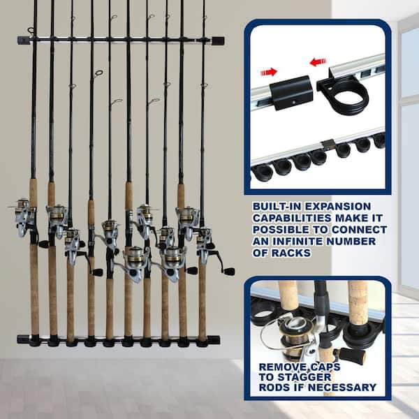 4 Pack Fishing Rod Holders, Self-adhesive Wall Mounted Fishing Rods Rack,  Fishing Pole/Nets Holders Storage Organizer for Garage, Tool room, Black