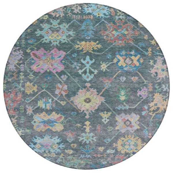 Chantille Machine Washable Indoor/Outdoor Abstract ACN2234 Teal 8 ft. x 8 ft. Area Rug