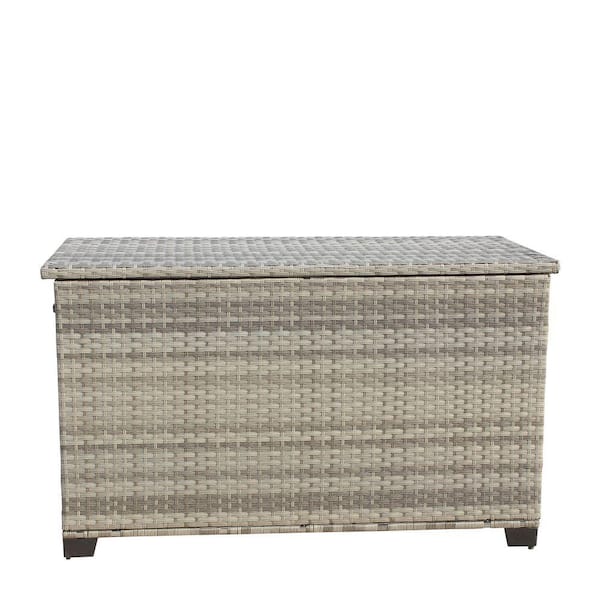 Gray 148 Gal. Waterproof Wicker Patio Furniture Deck Box, Large