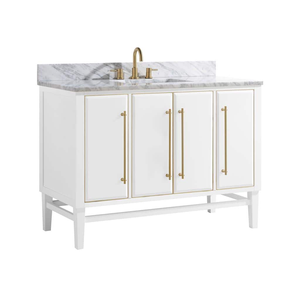 Mason 49'' White and Gold Freestanding Vanity with Marble Top